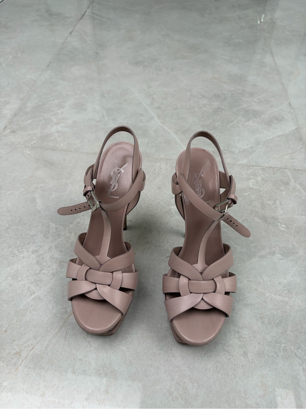 Saint Laurent poudre Slingback Woven Leather Heels